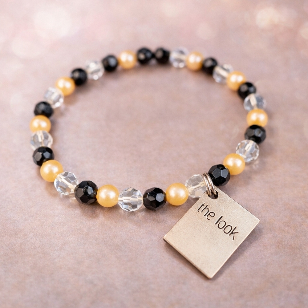 Mary Kay Vintage Gold and Black Beaded Bracelet, The Look Charm